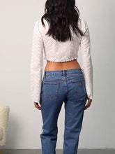 Sexy See-through Hollow Cardigan Top Lace-Up Short Irregular Long Sleeve Crop Top