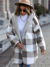 Plush Hooded Plaid Long Sleeve Loose Jacket