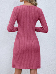 Fashion Button Waist Long Sleeve Dress