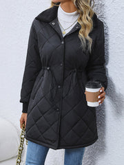 Button Waist Quilted Fur Collar Lapel Jacket
