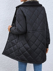 Button Waist Quilted Fur Collar Lapel Jacket