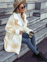 lapel plaid single-breasted plush coat