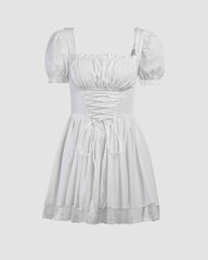 Floral Poof Squareneck Corset Dress