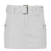 A line button cargo pocket denim mini skirt