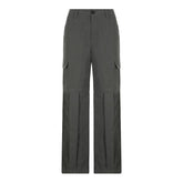 Pleated high rise wide leg solid baggy cargo pant
