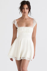 White A-line lace Mini Dress