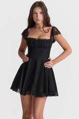 Black A-Line Lace Mini Dress