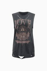 Love Flower Distressed Sleeveless T-Shirt