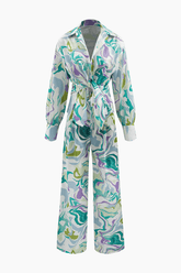 Marble Print Shirt And Full-length Pants Set