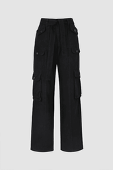 Multi Pocket Tie Waist Cargo Pants