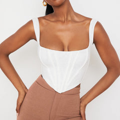 White Square Neck Cropped Corset Top
