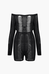 Off The Shoulder Destroyed Knit Romper