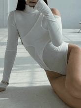 Patchwork Cutout White Long Sleeve Bodysuit