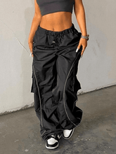 Piping Detail Size Friendly Parachute Cargo Pants