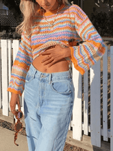 Rainbow Stripe Crochet Knit Sweater