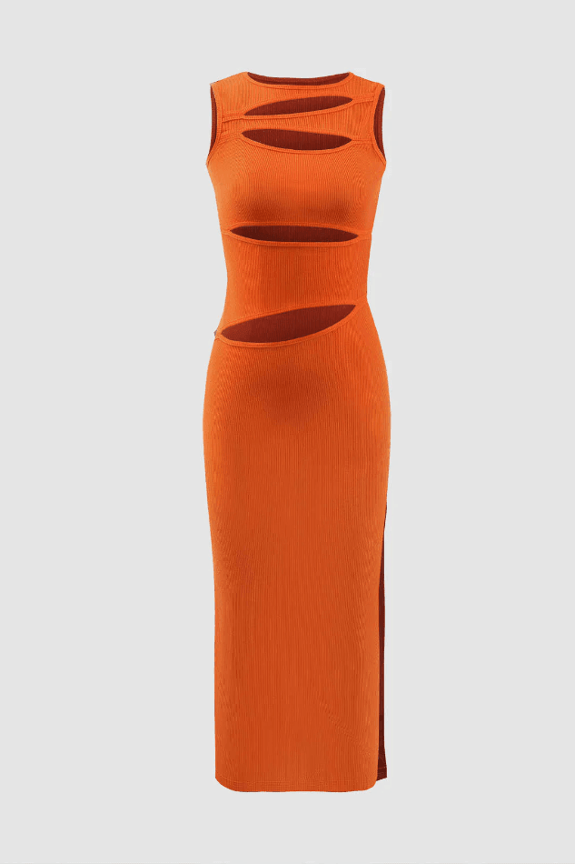 Ribbed Cut Out Side Slit Sleeveless Maxi Dress – Godu Shop