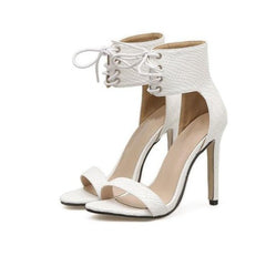 White Croc Skin Ankle Strap Sandals