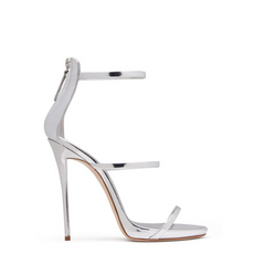 Silver Metallic Triple Strap Stiletto Heel Sandals