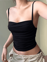 Solid Color Pleated Backless Slim Cami Top