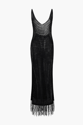 V-neck Tassel Hem Crochet Knit Cover Up Dress