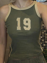 Vintage Green Number Print Slim Tank Top