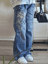 Washed Heart Pattern Cargo Jeans