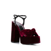 Burgundy High Heel Platform Sandals With a Bow knot With Leather Ankle Strap