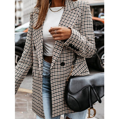 Blazer Casual Jacket Long Sleeve Plaid Check Quilted