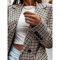 Blazer Casual Jacket Long Sleeve Plaid Check Quilted