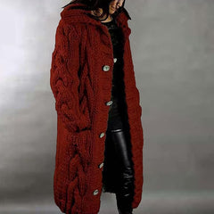 Cardigan Sweater Jumper Cable Chunky Knit Hooded Solid Color Open Front