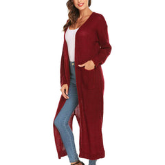 Casual Long Sleeve Split Open Cardigan Knit Long Cardigan Sweaters with Pockets