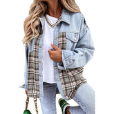 Denim Jacket Long Sleeve Plaid Button Down Shirts Shacket