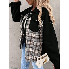 Denim Jacket Long Sleeve Plaid Button Down Shirts Shacket
