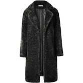 Fuzzy Fleece Lapel Open Front Long Cardigan Coat