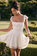 White A-line lace Mini Dress