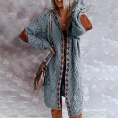 Knitted Color Block Hooded Cardigan Sweater