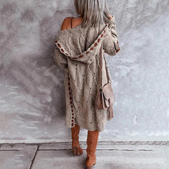 Knitted Color Block Hooded Cardigan Sweater