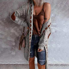 Knitted Color Block Hooded Cardigan Sweater