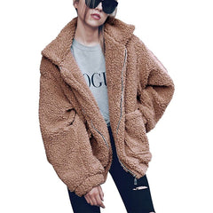 Lapel Zip Up Faux Shearling Shaggy Coat Jacket