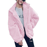 Lapel Zip Up Faux Shearling Shaggy Coat Jacket