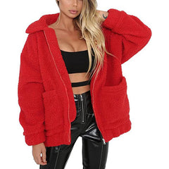 Lapel Zip Up Faux Shearling Shaggy Coat Jacket
