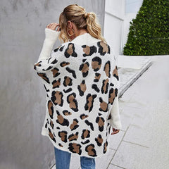 Long Sleeves Leopard Print Knitting Cardigan