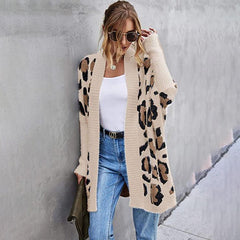 Long Sleeves Leopard Print Knitting Cardigan