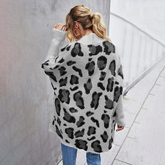 Long Sleeves Leopard Print Knitting Cardigan