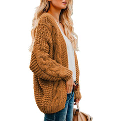 Open Front Long Sleeve Chunky Knit Cardigan Sweaters Loose Outwear Coat