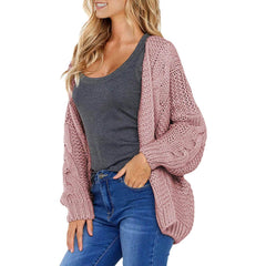 Open Front Long Sleeve Chunky Knit Cardigan Sweaters Loose Outwear Coat