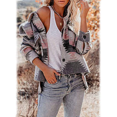 Plaid Long Sleeve Button Down Collar Coat