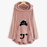 Teddy Coat Cat Animal Front Pocket Hoodies