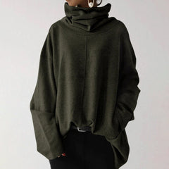 Turtleneck Wide Sleeves Solid Loose Pullover Sweatshirt