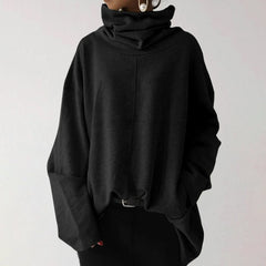 Turtleneck Wide Sleeves Solid Loose Pullover Sweatshirt